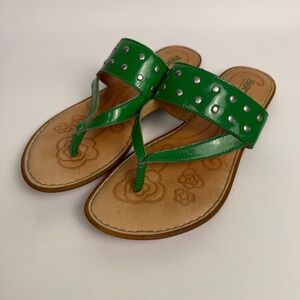 Born Women's Size 9 Krysten Green Patent Silver Studded Thong Flat Sandals